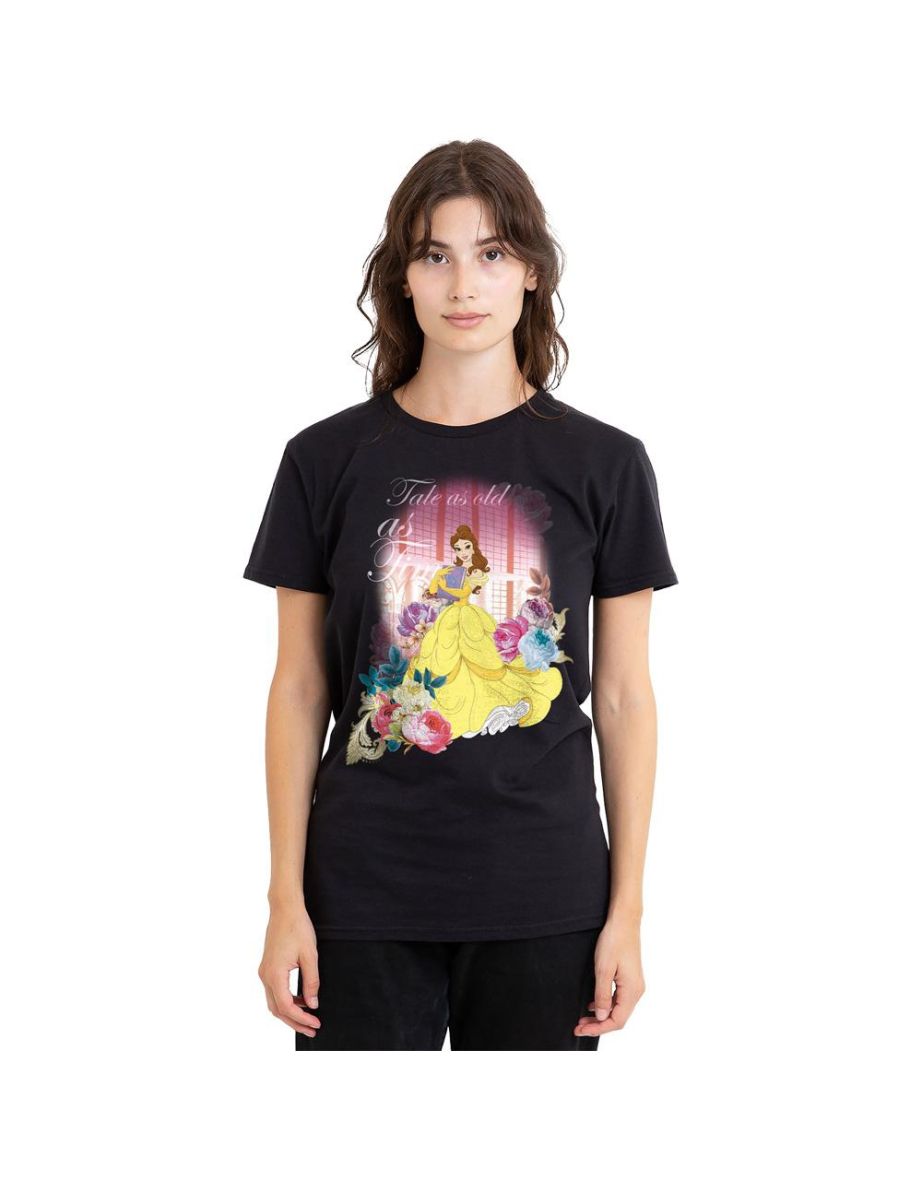 Beauty And The Beast Unisex Adult Belle Flowers T-Shirt - Black