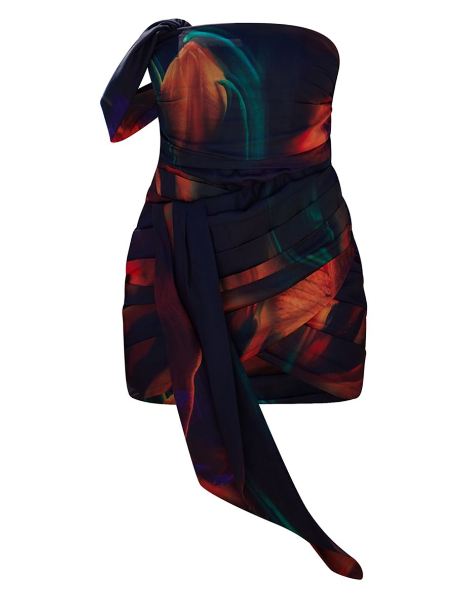 Premium Multi Tie Dye Draped One Sleeve Bodycon Dress - 4