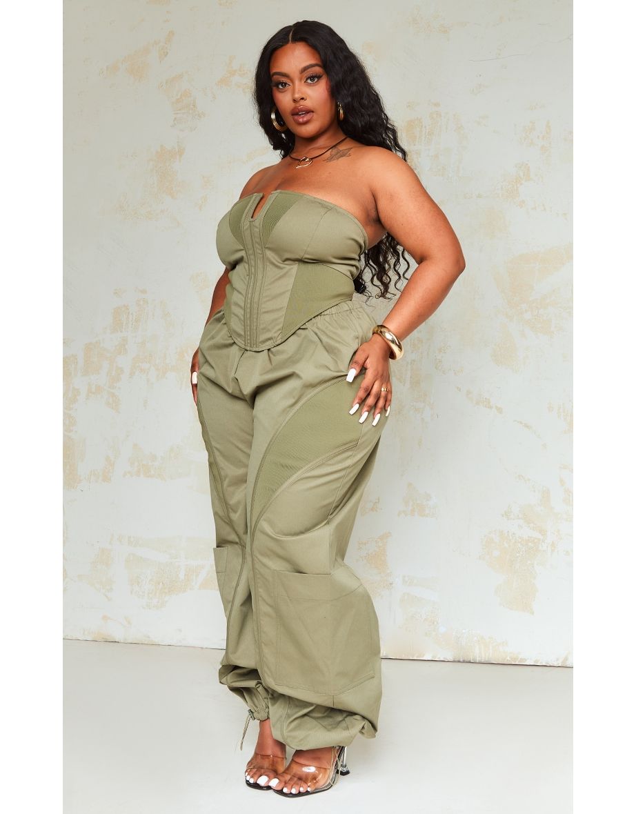Plus Khaki V Bar Panel Detail Corset
