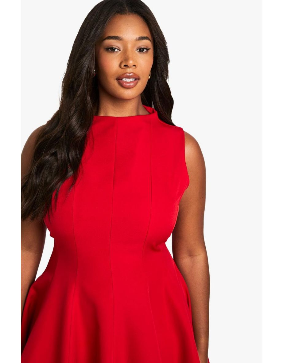 plus  panelled mini skater dress - red - 3