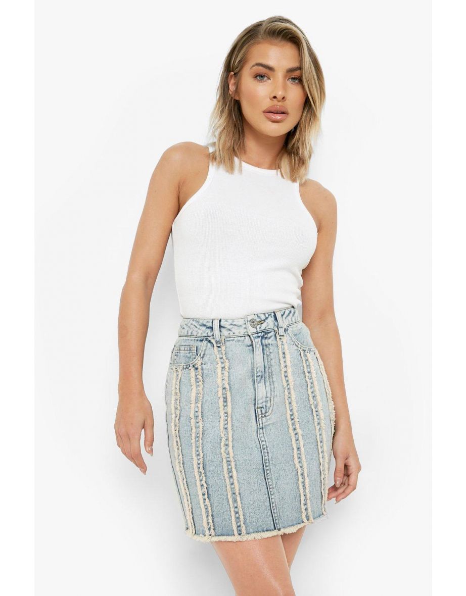 Vintage Wash Fray Seam Denim Mini Skirt - vintage wash - 3