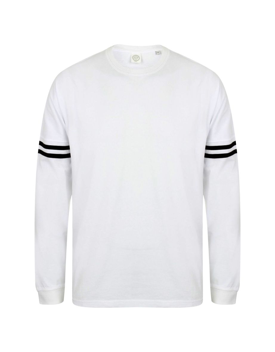 Skinnifit Mens Drop Shoulder Slogan Top - White /Black Stripes