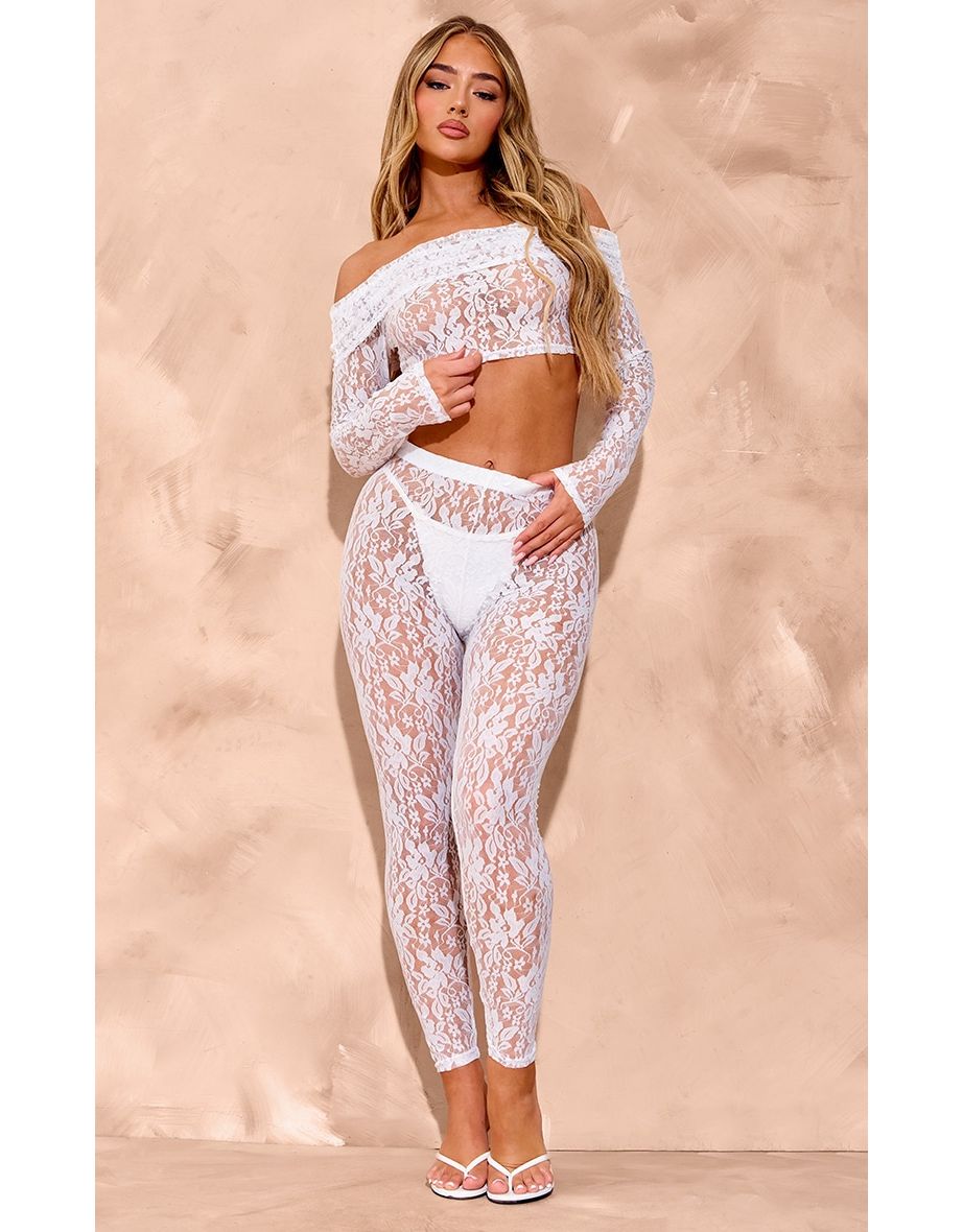 Shop White Lace High Waisted Leggings Online in Oman VogaCloset