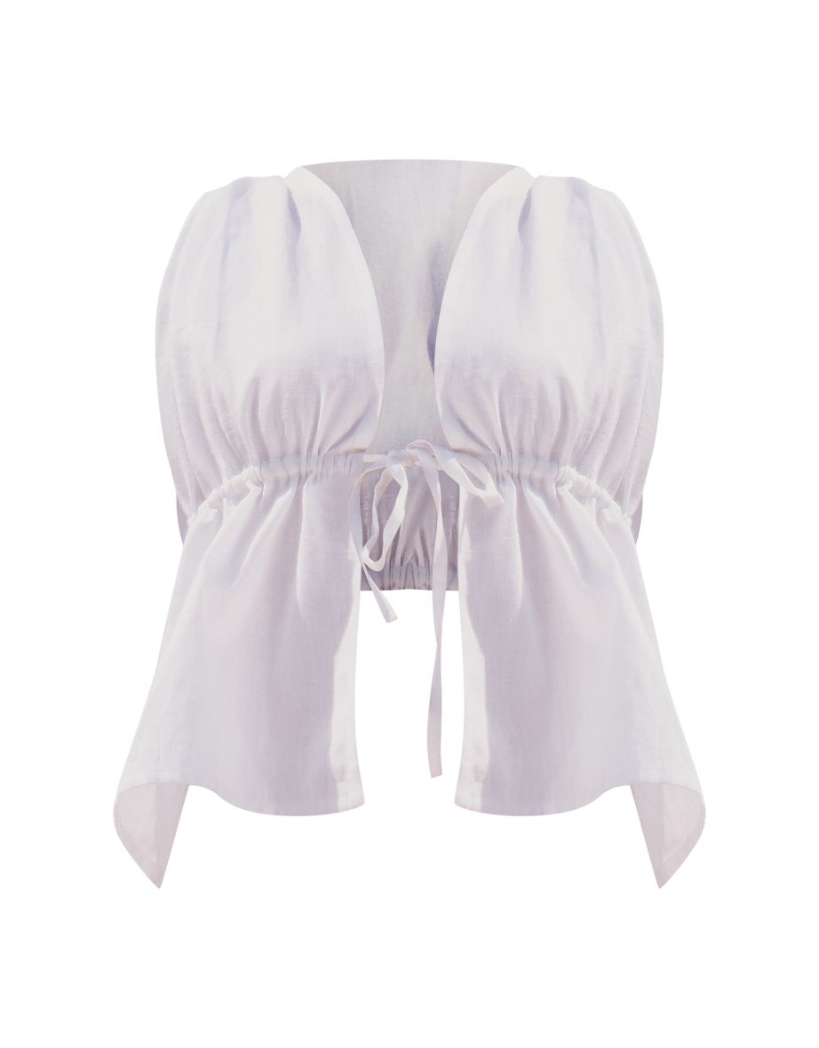 Cream Linen Look Halterneck Backless Top - 4
