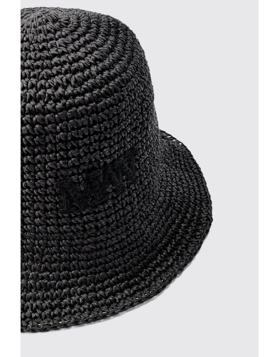 Man Raffia Bucket Hat In Black - black - 3