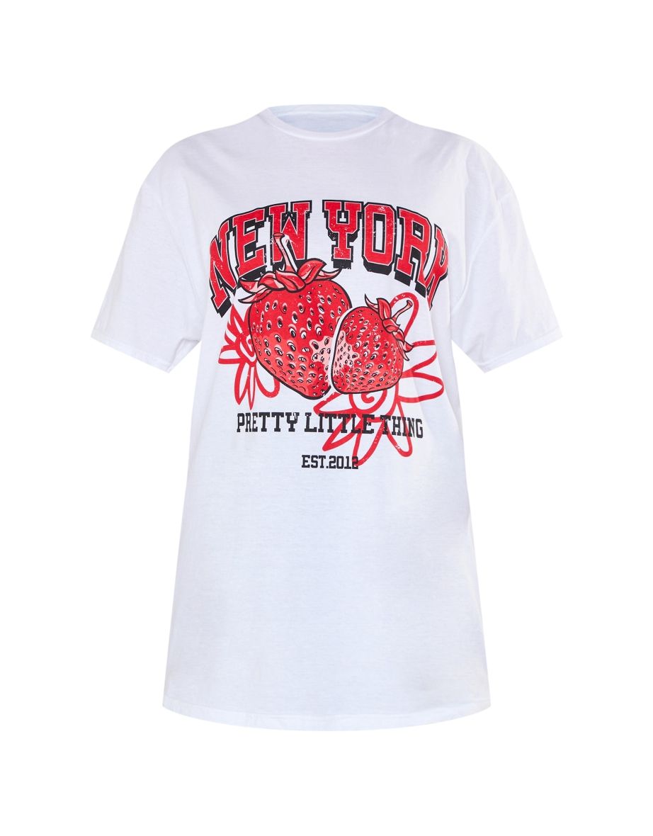 White New York Strawberry Print T Shirt - 4