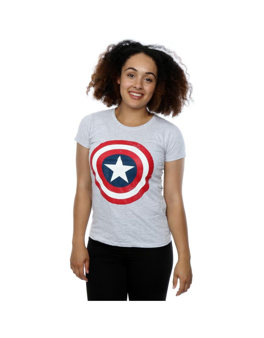Captain America Womens/Ladies Shield T-Shirt - Heather Grey