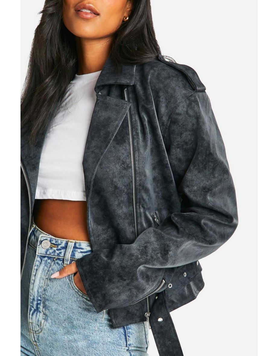 Tall Vintage Look Faux Leather Biker Jacket - 3