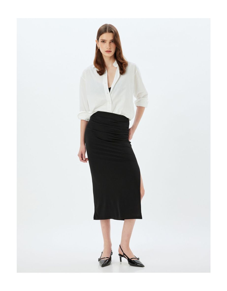 Draped Pencil Skirt Side Slit Detail Slim Fit