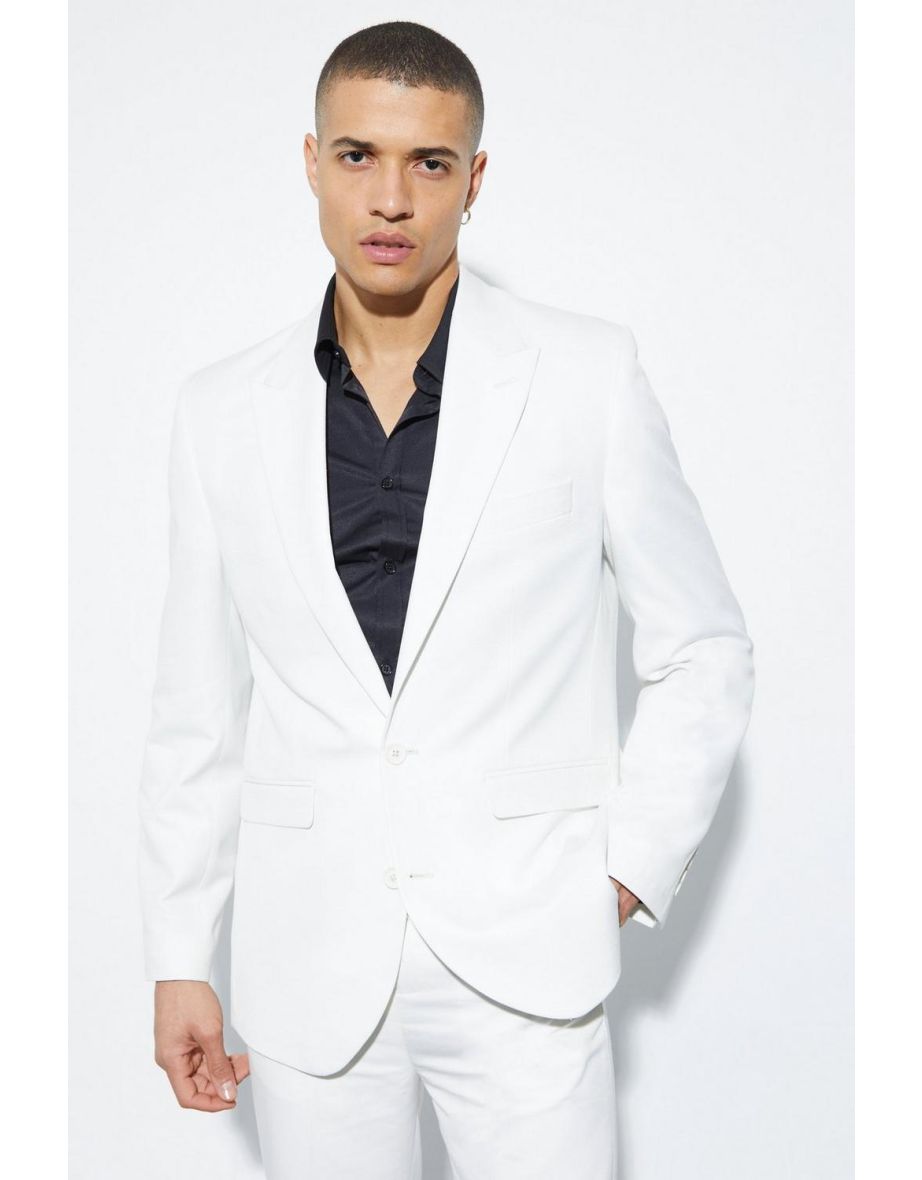 Relaxed Single Breasted Linen Suit Jacket - ecru