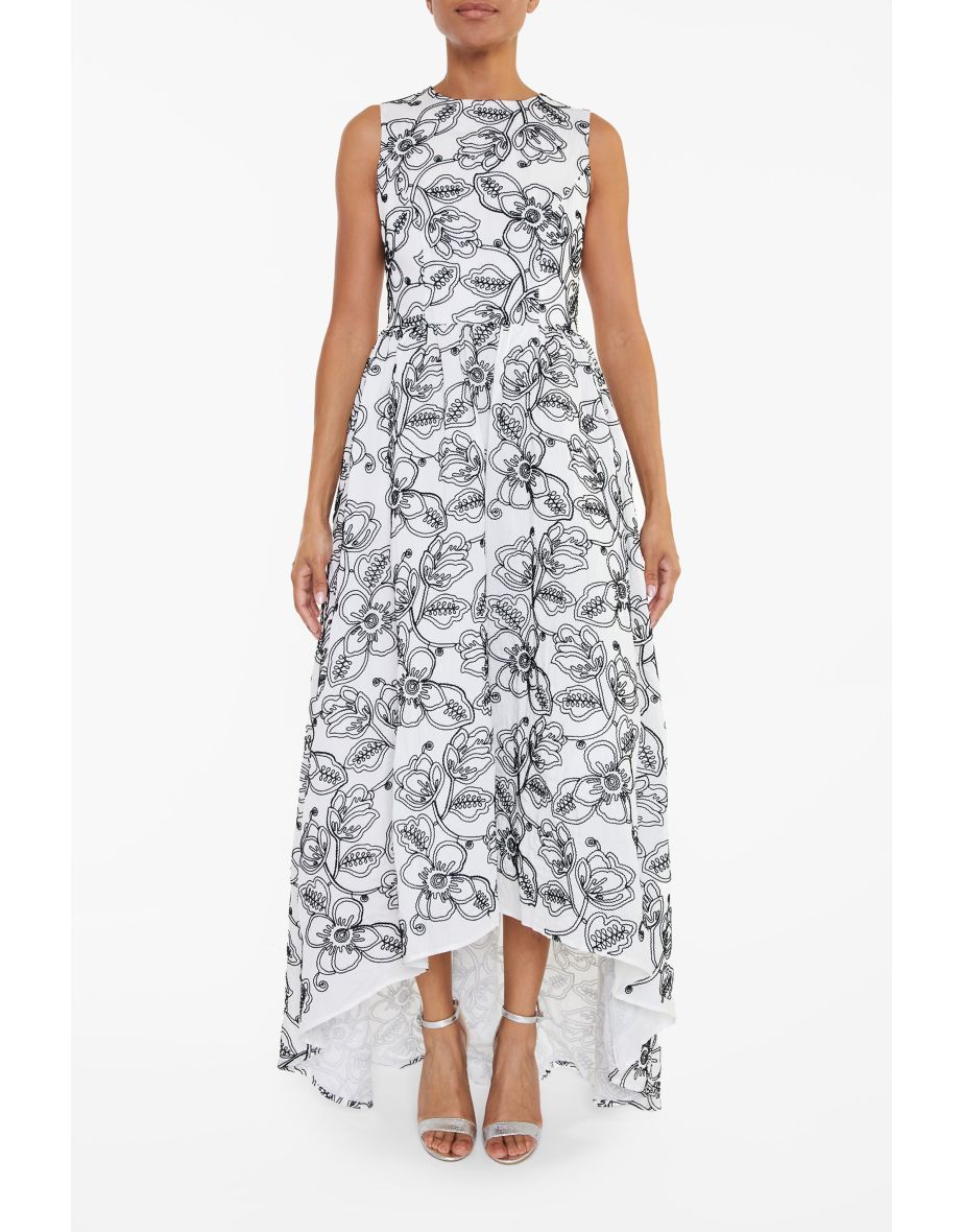 Katherine White Corded Flower High-Low Maxi-Dress