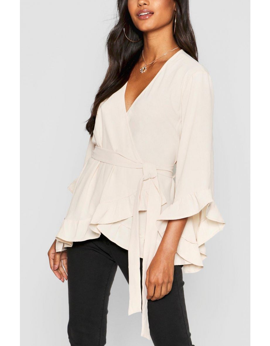 Ruffle Hem Wrap Blouse - black - 3