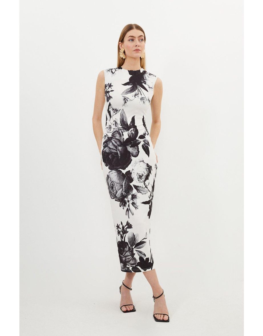 Mono Floral Jersey Sleeveless Maxi Dress