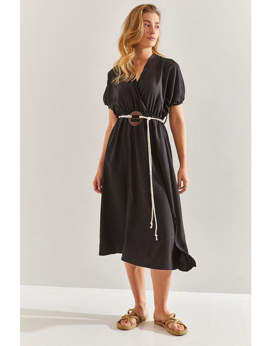 Bianco Lucci Black A-Line Midi Skater Dress