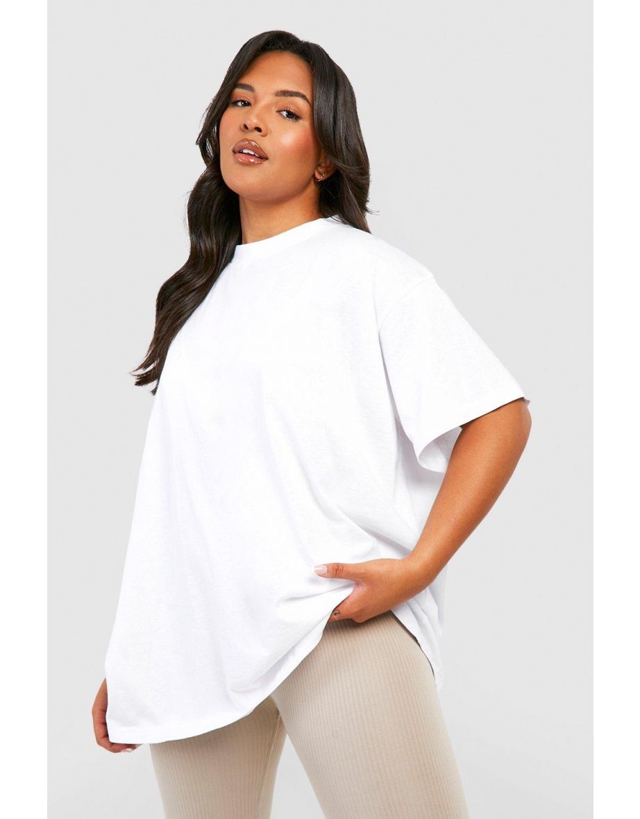 Plus Super Oversized Crew Neck Basic Cotton T-shirt - white