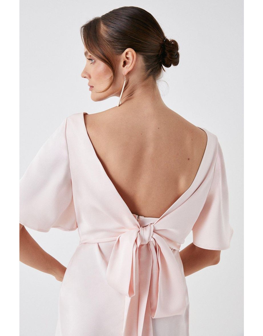 Tie Back Satin Back Crepe Bridesmaids Dress - 3