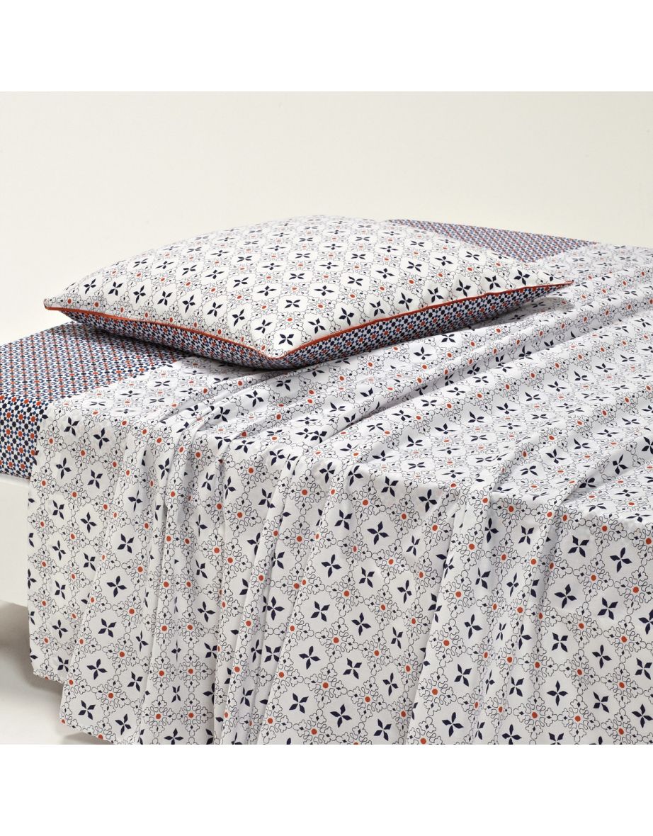 Zehia Printed Cotton Percale Flat Sheet