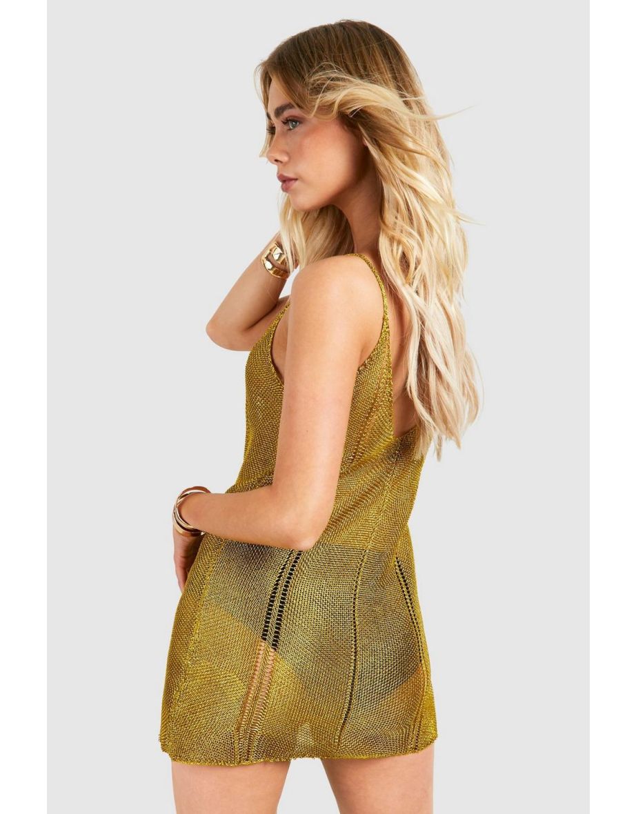 Metallic Knit Mini Dress - gold - 1