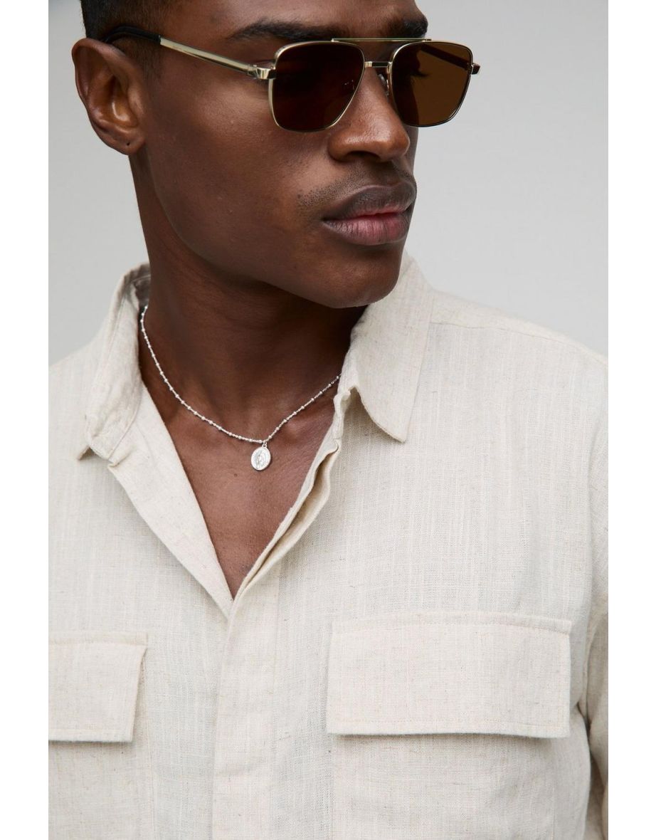 Heavyweight Linen Regular Concealed Placket Cargo Overshirt - 2