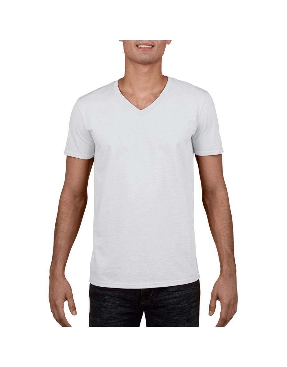 Gildan Mens Soft Style V-Neck Short Sleeve T-Shirt - White - 3