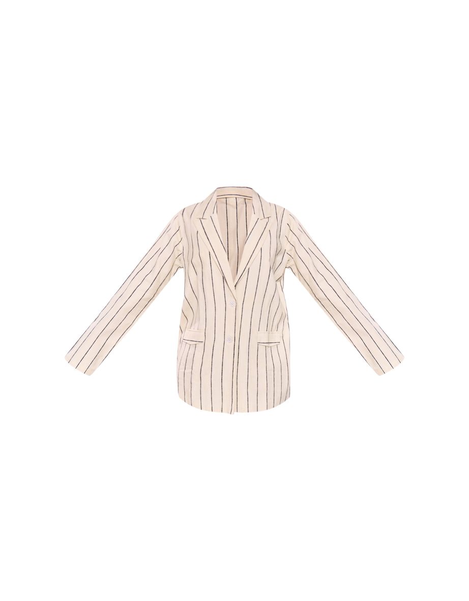 Tall White Stripe Linen Blazer - 4
