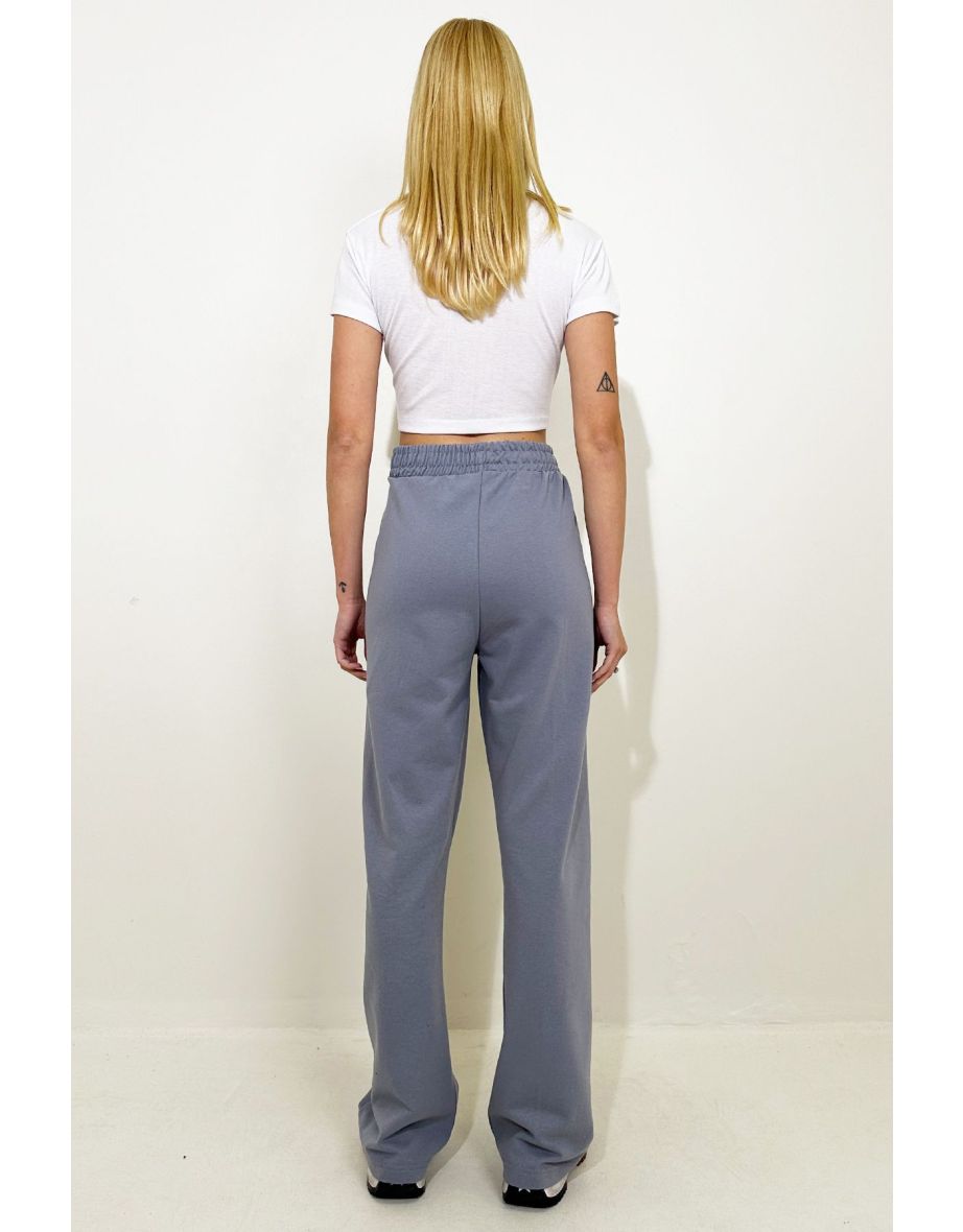 Women's Dyed Grey High Waist Front Grass Wide Leg Double Pocket Sweatpants - 3