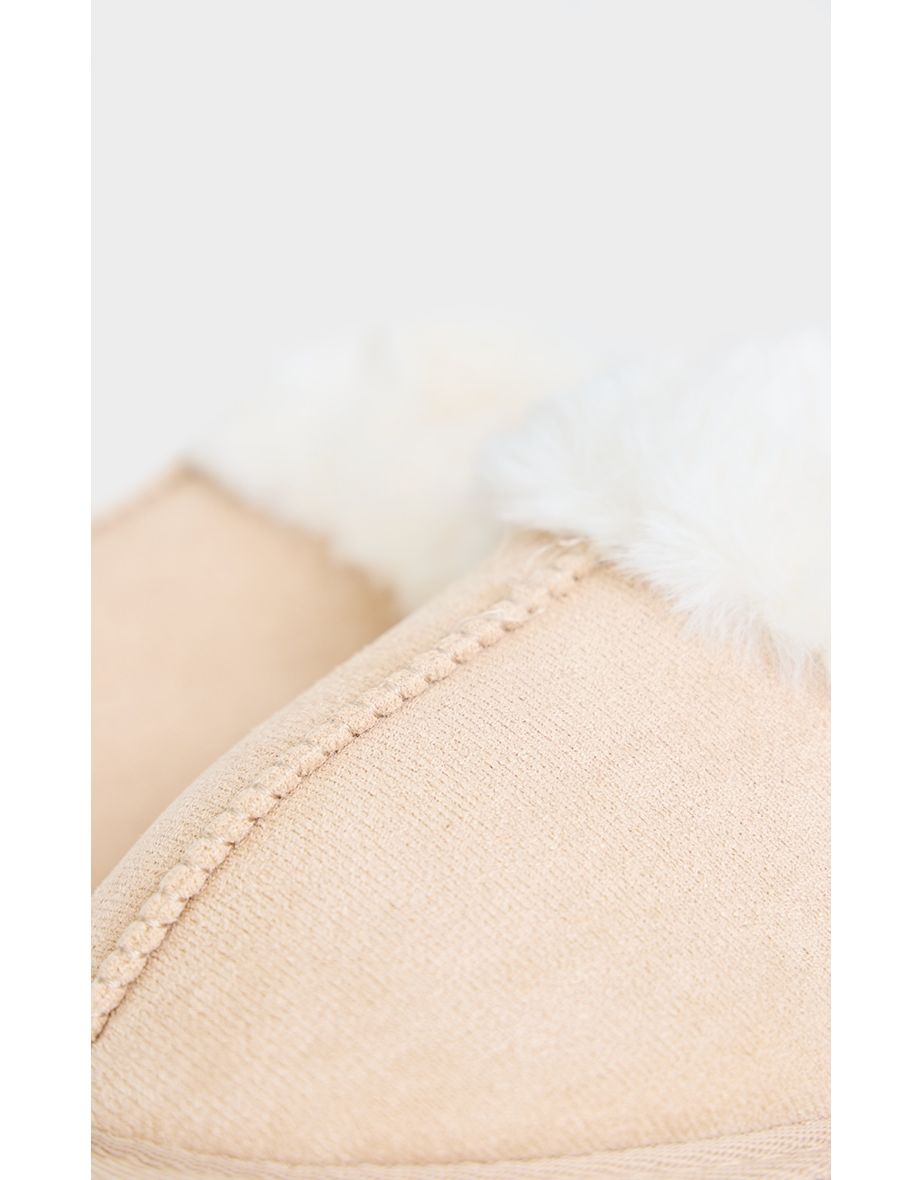 Cream Faux Suede Mule Slippers - 3