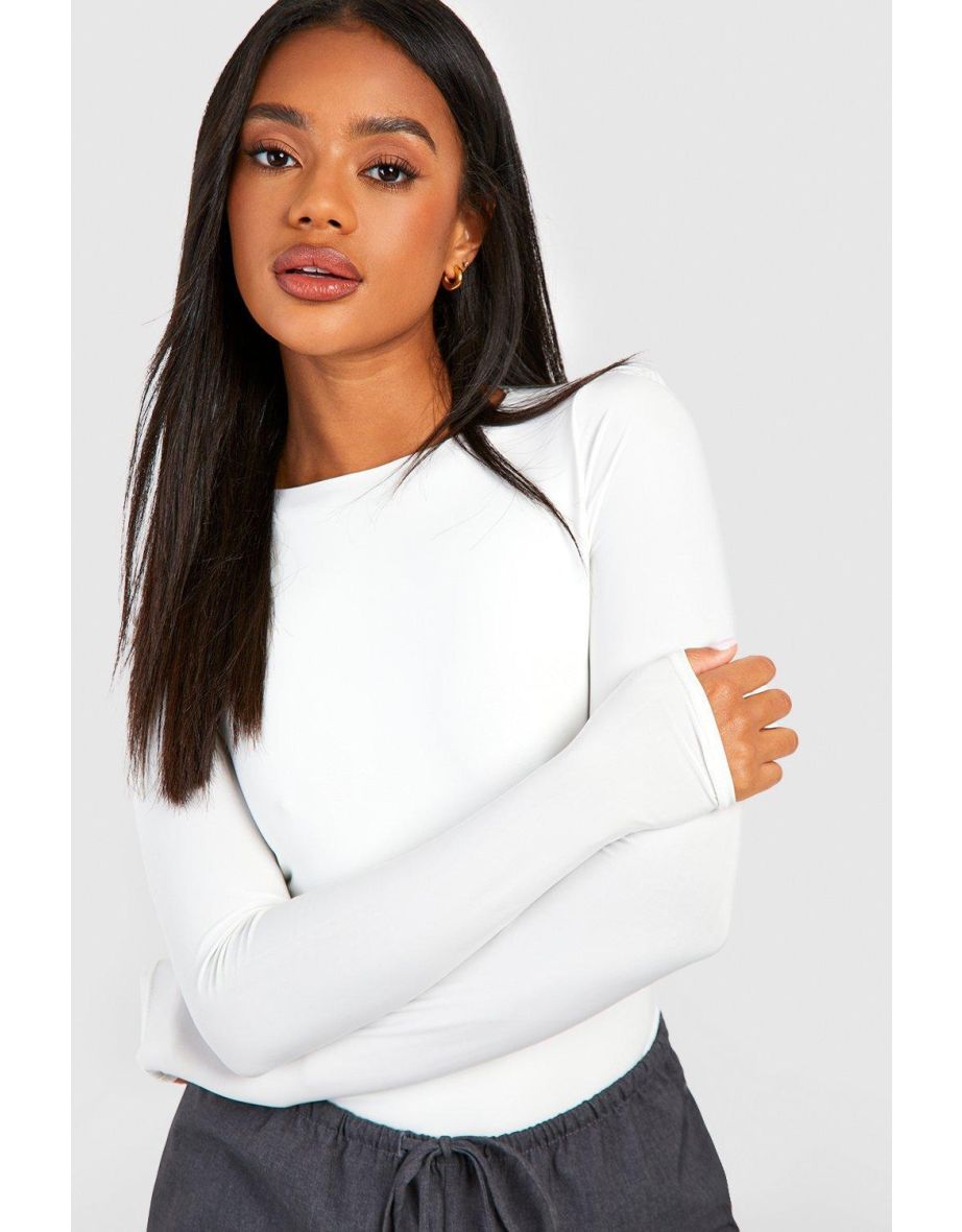 Long Sleeve Double Layer Bodysuit - white - 3