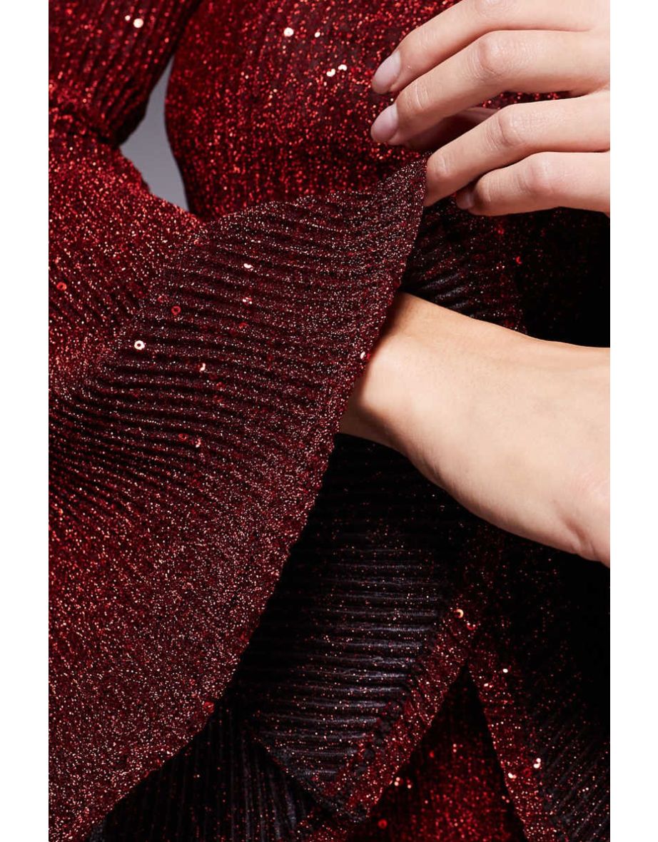 Burgundy Mini Sequin Dress with Angel Arms - 3