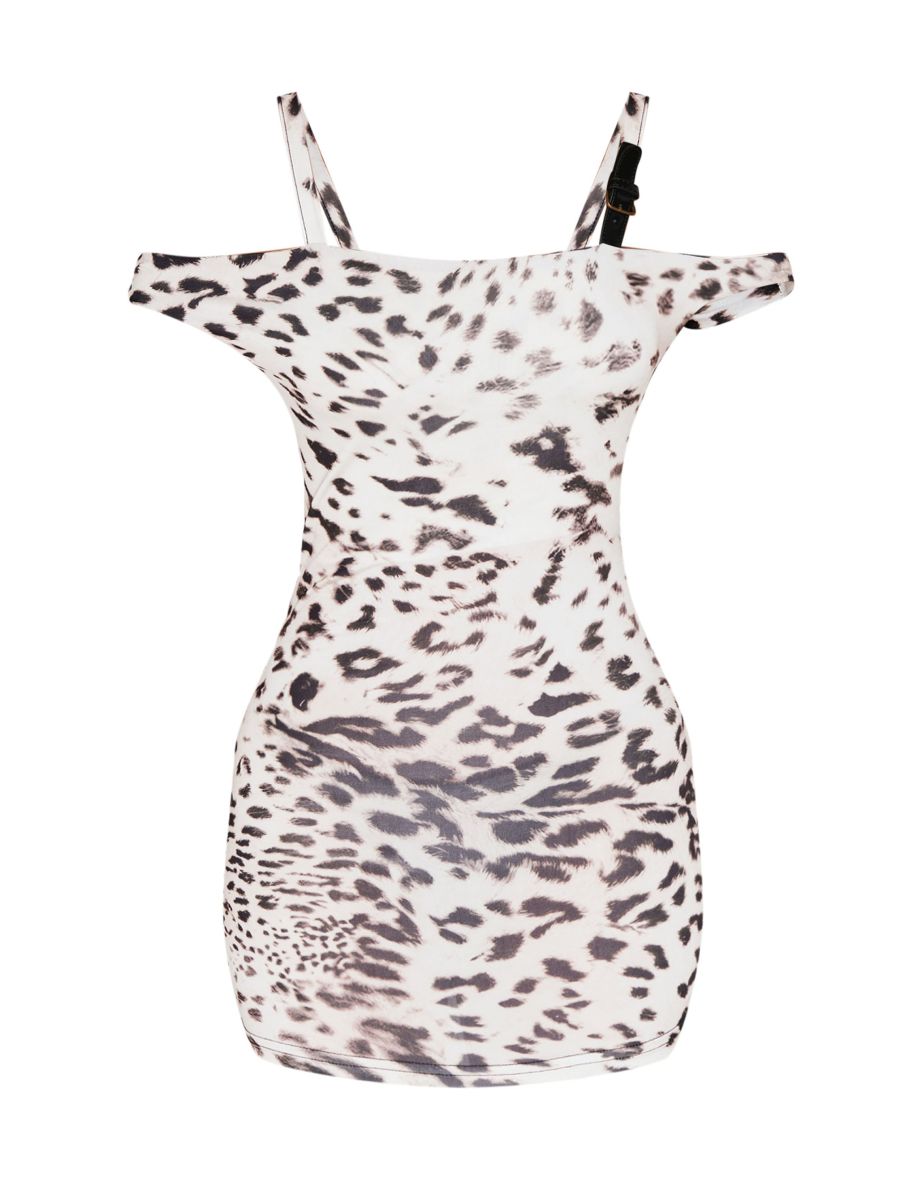 Petite Leopard Print Slinky Buckle Detail Mini Dress - 4