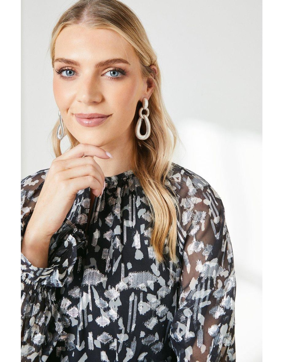 Abstract Bar Detail Metallic Blouse - black - 3