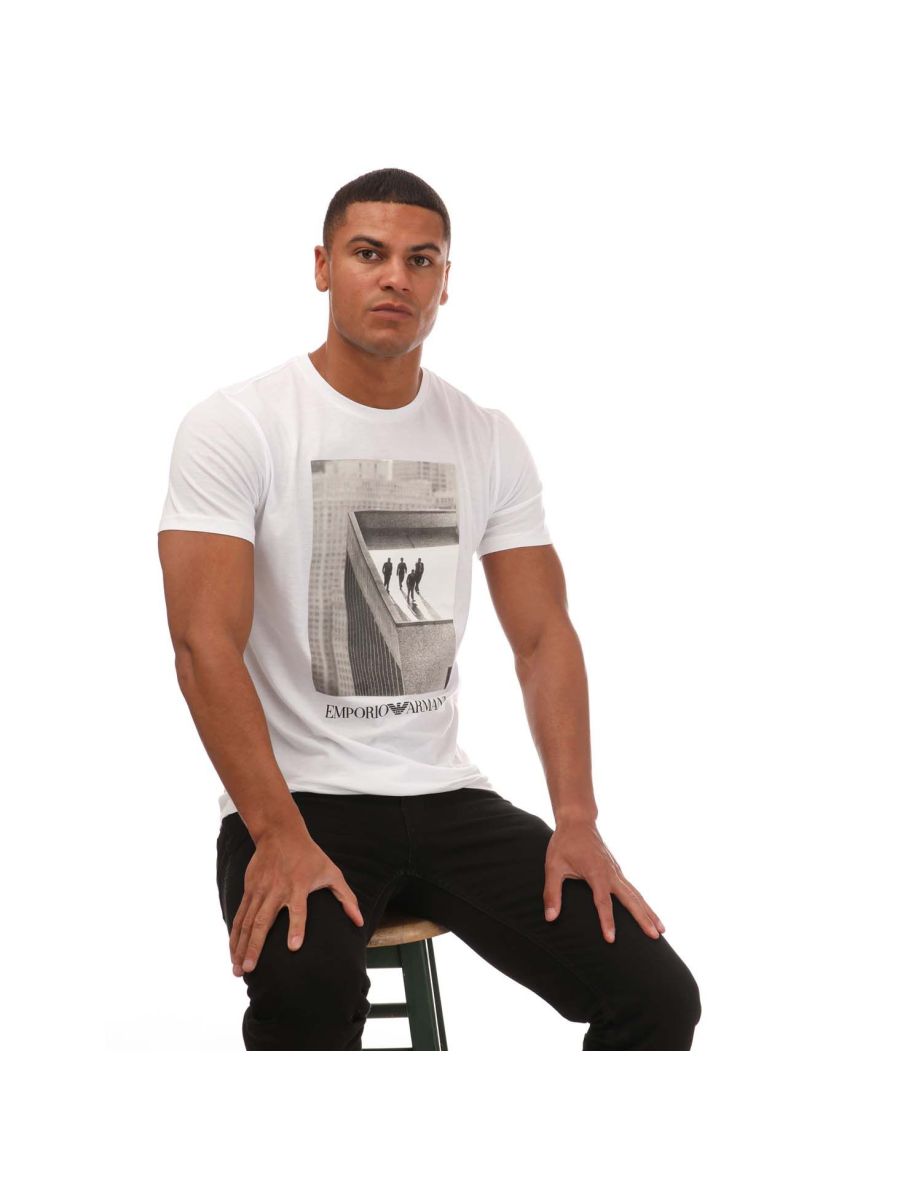 Men's Armani Printed Crewneck T-Shirt in White - 3