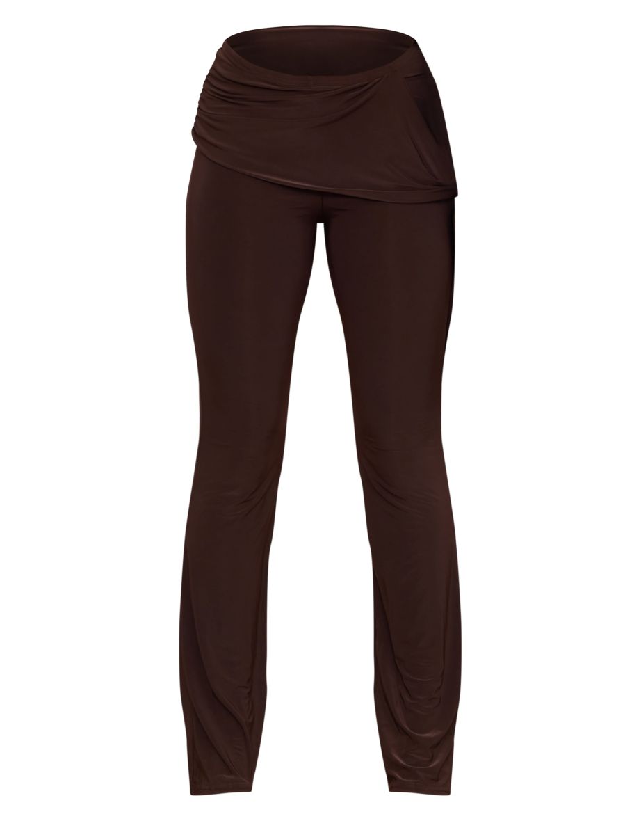 Chocolate Slinky Ruched Tie Detail  Trousers - 4