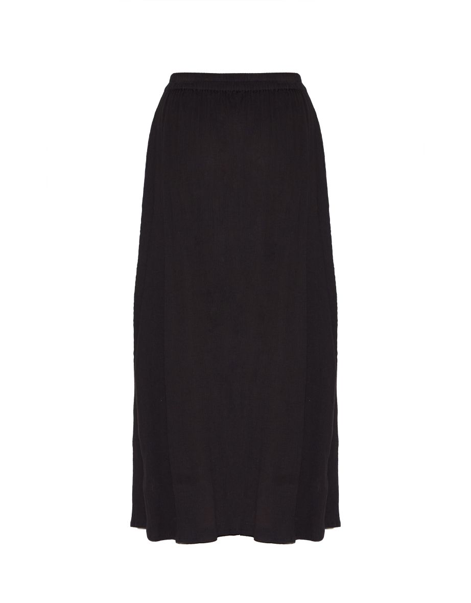 Black Cotton Cheesecloth Elasticated Waist Maxi Skirt - 4