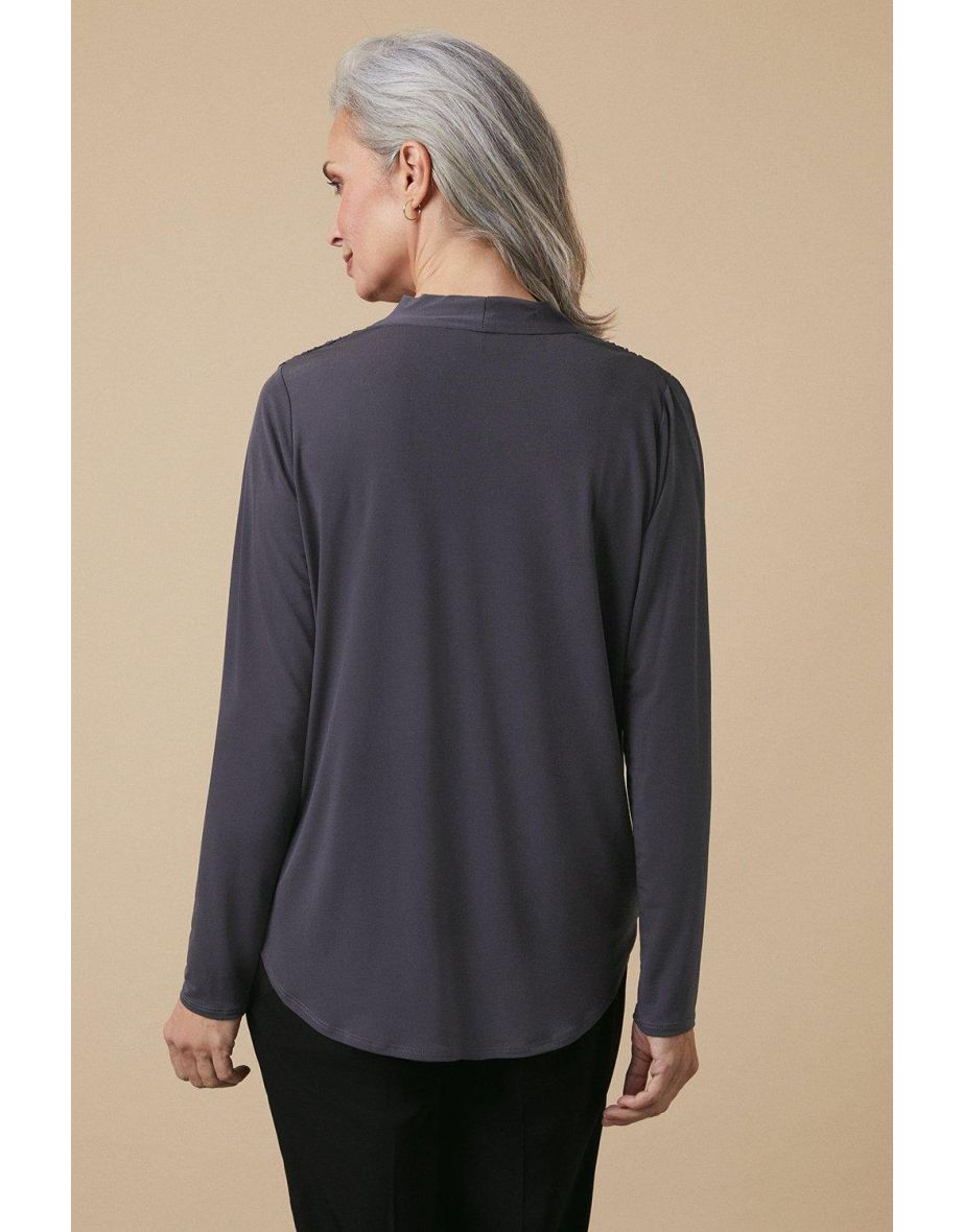 Grey Long Sleeve Jersey Wrap Top - 2