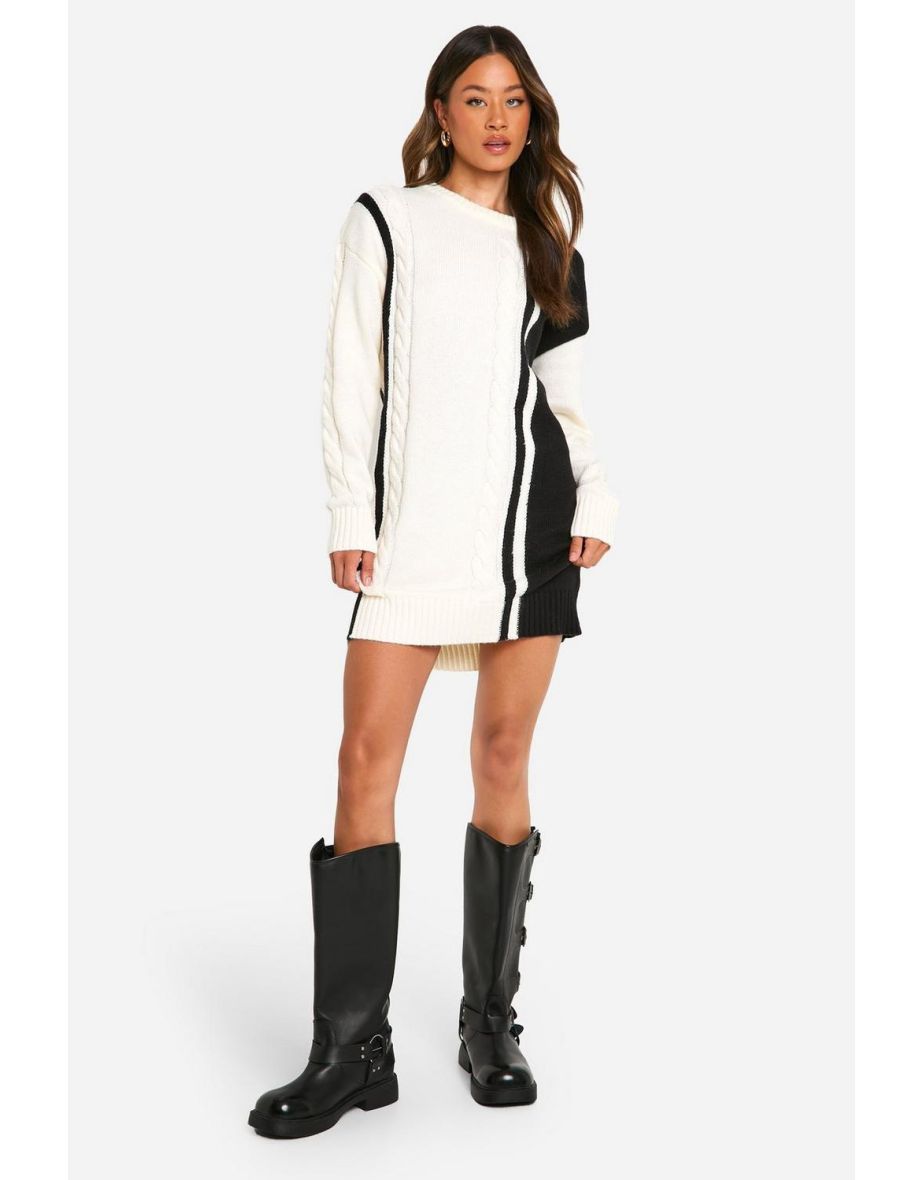 Tall Cable Knit Panel Detail Jumper Dress - cream