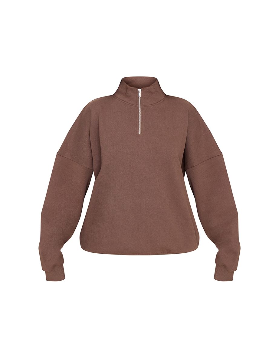 Espresso Premium High Neck Quarter Zip Oversized Sweatshirt - 4