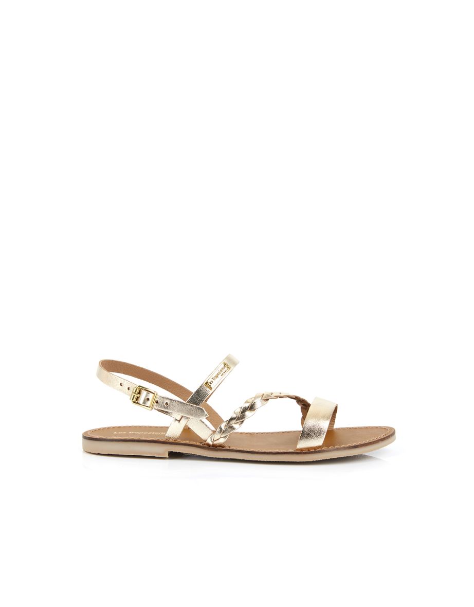 Shop Batresse Metallic Leather Sandals with Braided Strap Online in Iraq VogaCloset