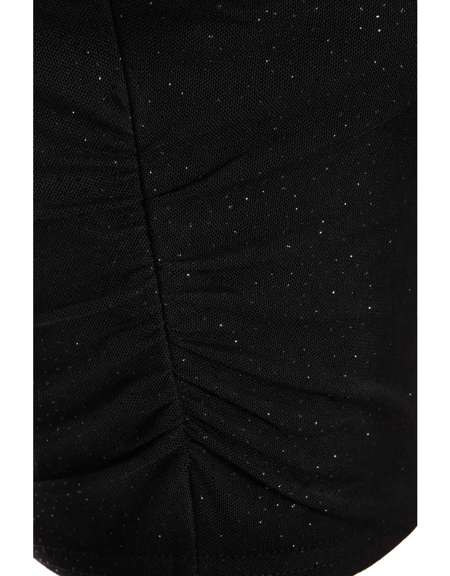 Black Glitter Mesh Crop Top - 5
