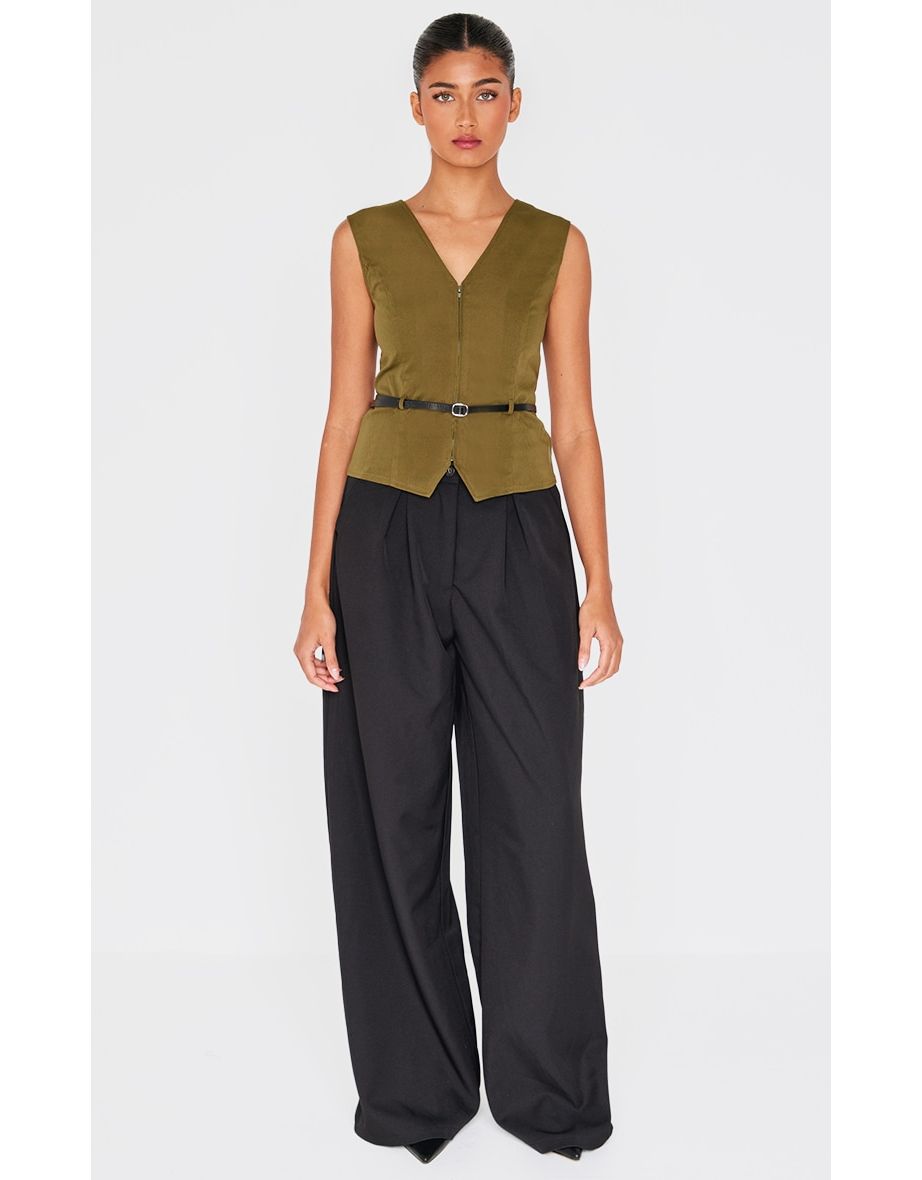Khaki Thin Belt Waistcoat