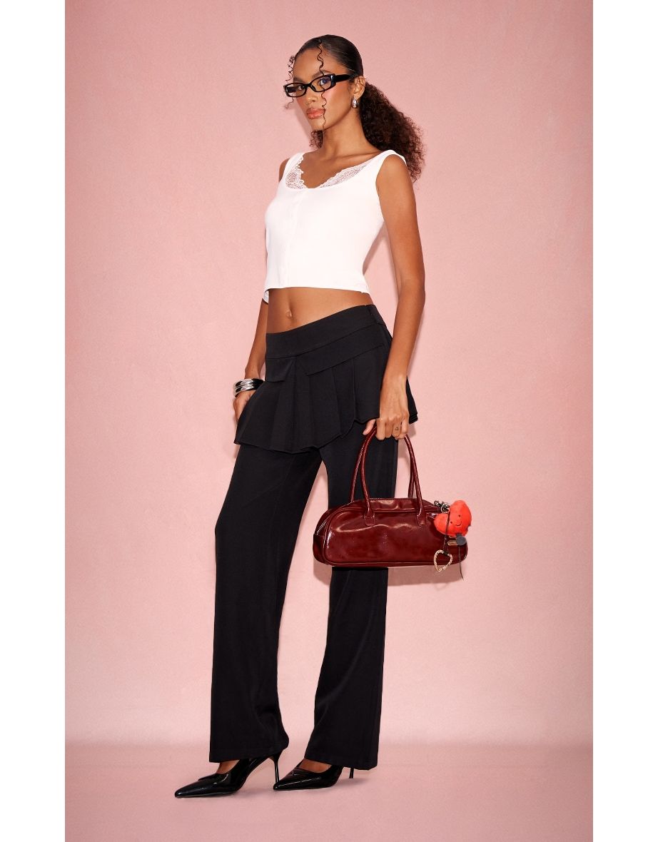 Black Pleated Skirt Overlay Detail Tailored Trousers