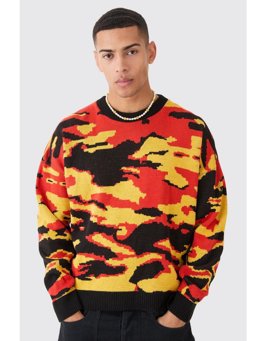 Oversized Boxy Drop Shoulder Abstract Jumper - black