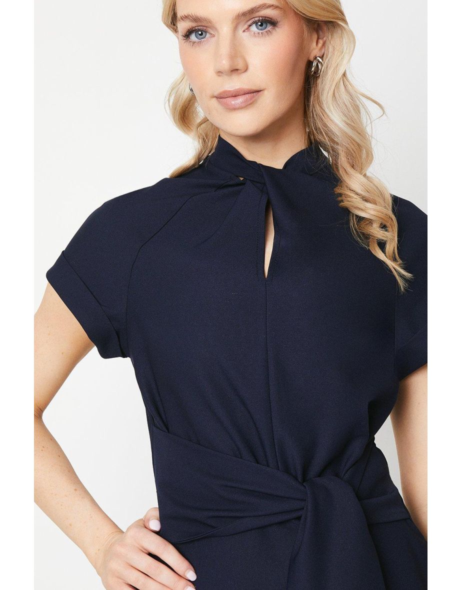 Occasion Twist Neck Fit & Flare Midi Dress - navy - 3