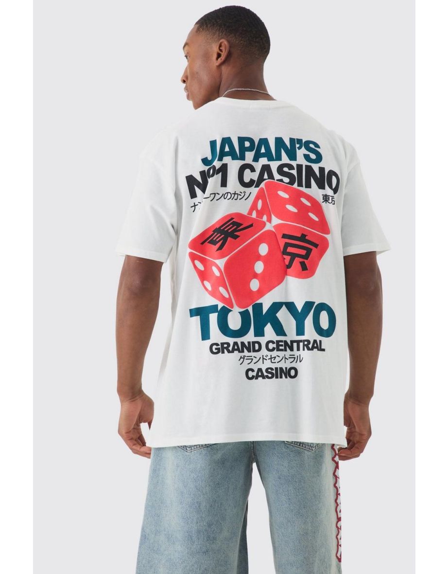 Oversized Japan Casino Print T-shirt - white - 2