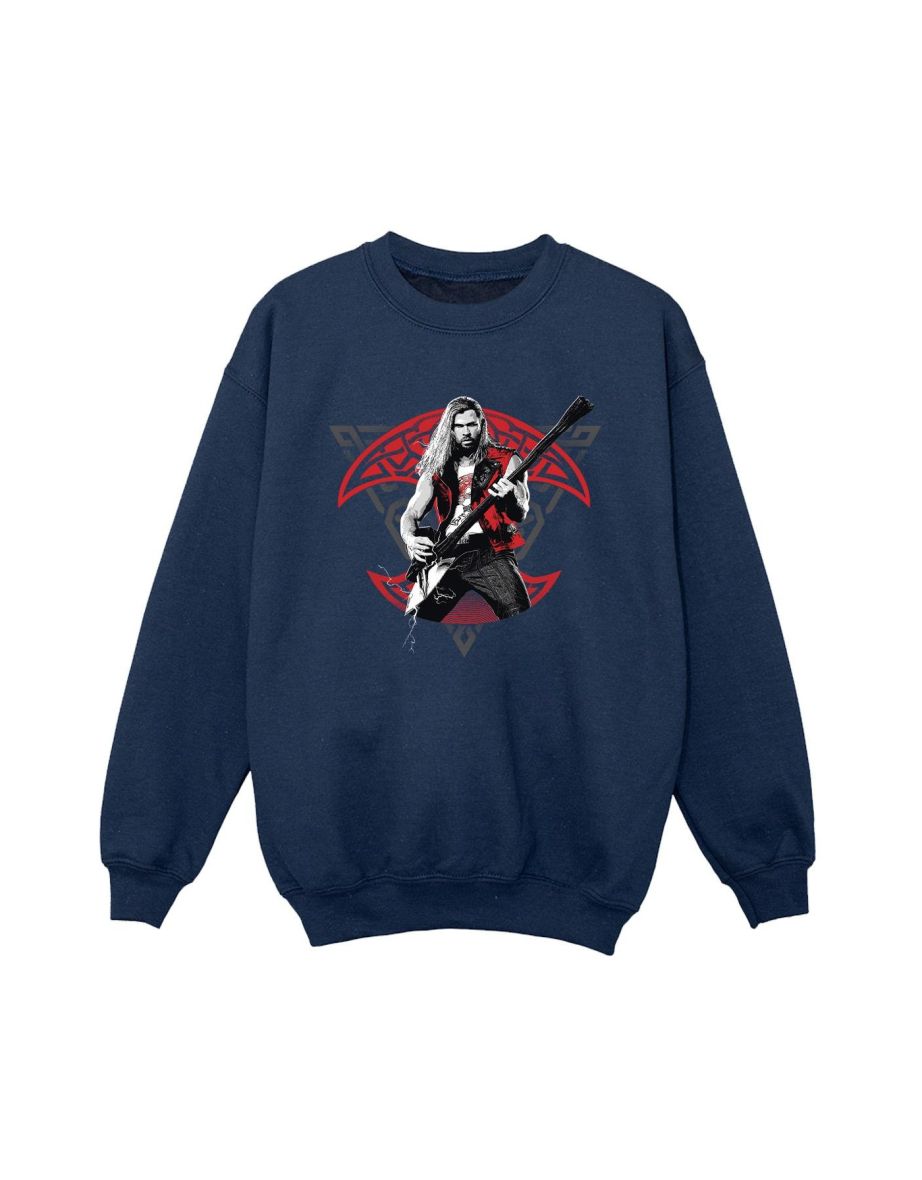 Marvel Boys Thor Love And Thunder Solo Guitar Sweatshirt - Navy Blue - 1