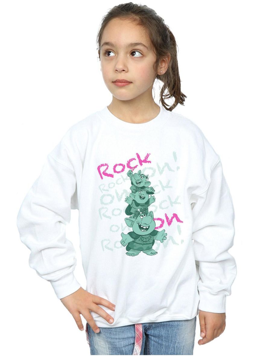 Disney Girls Frozen Trolls Rock On Sweatshirt - White