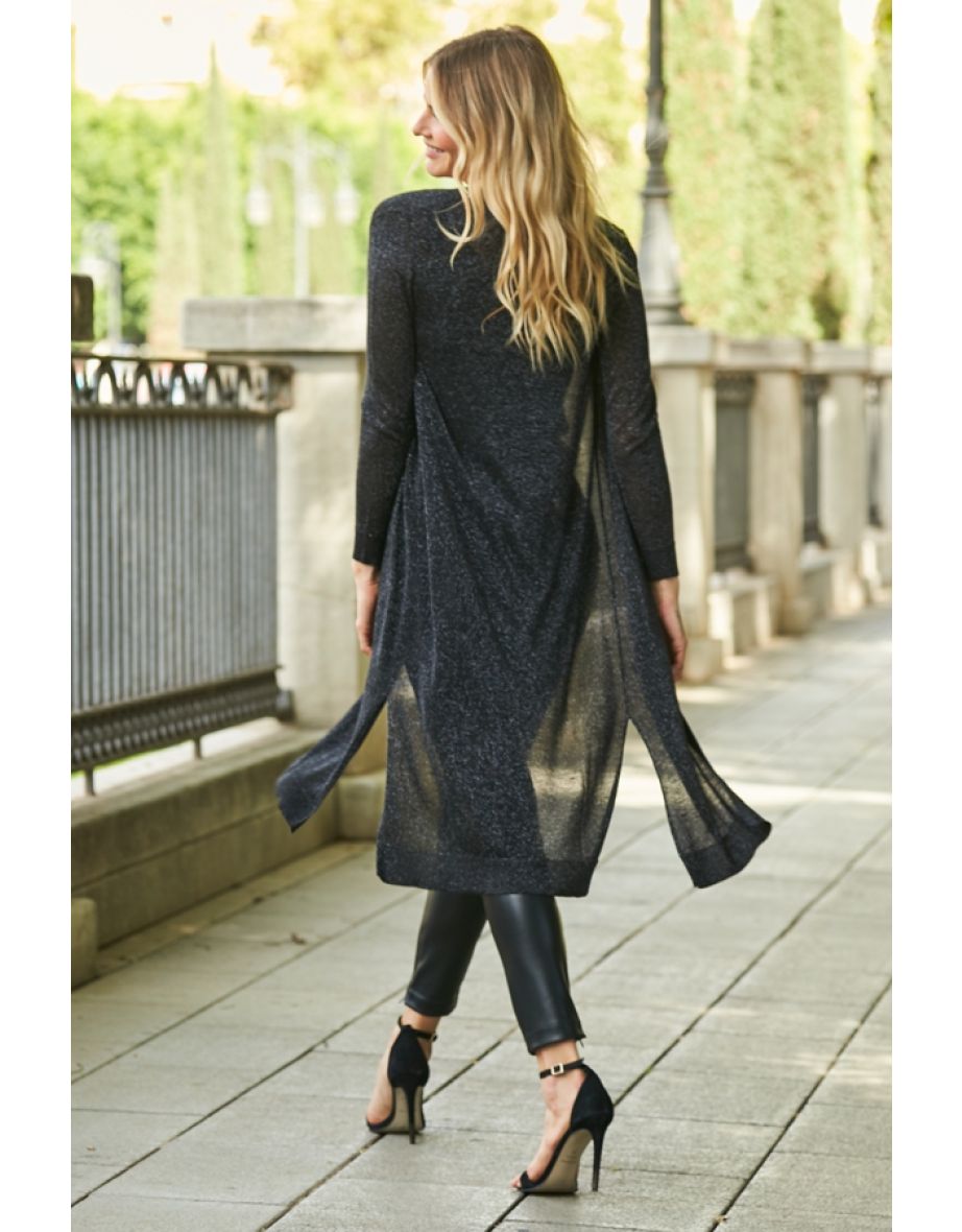 Pewter Metallic Super Sparkly Longline Cardigan - 4