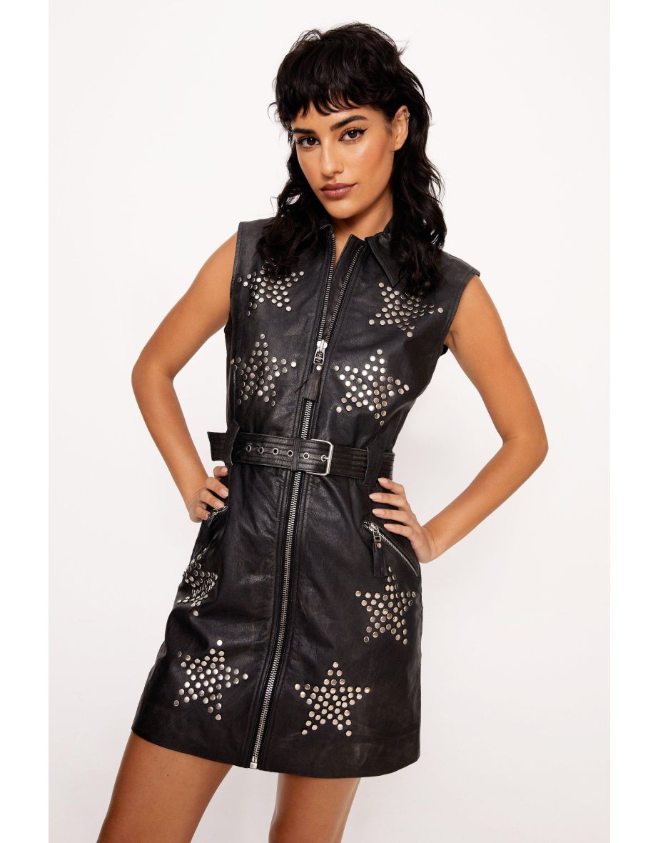 Real Leather Star Studded Dress