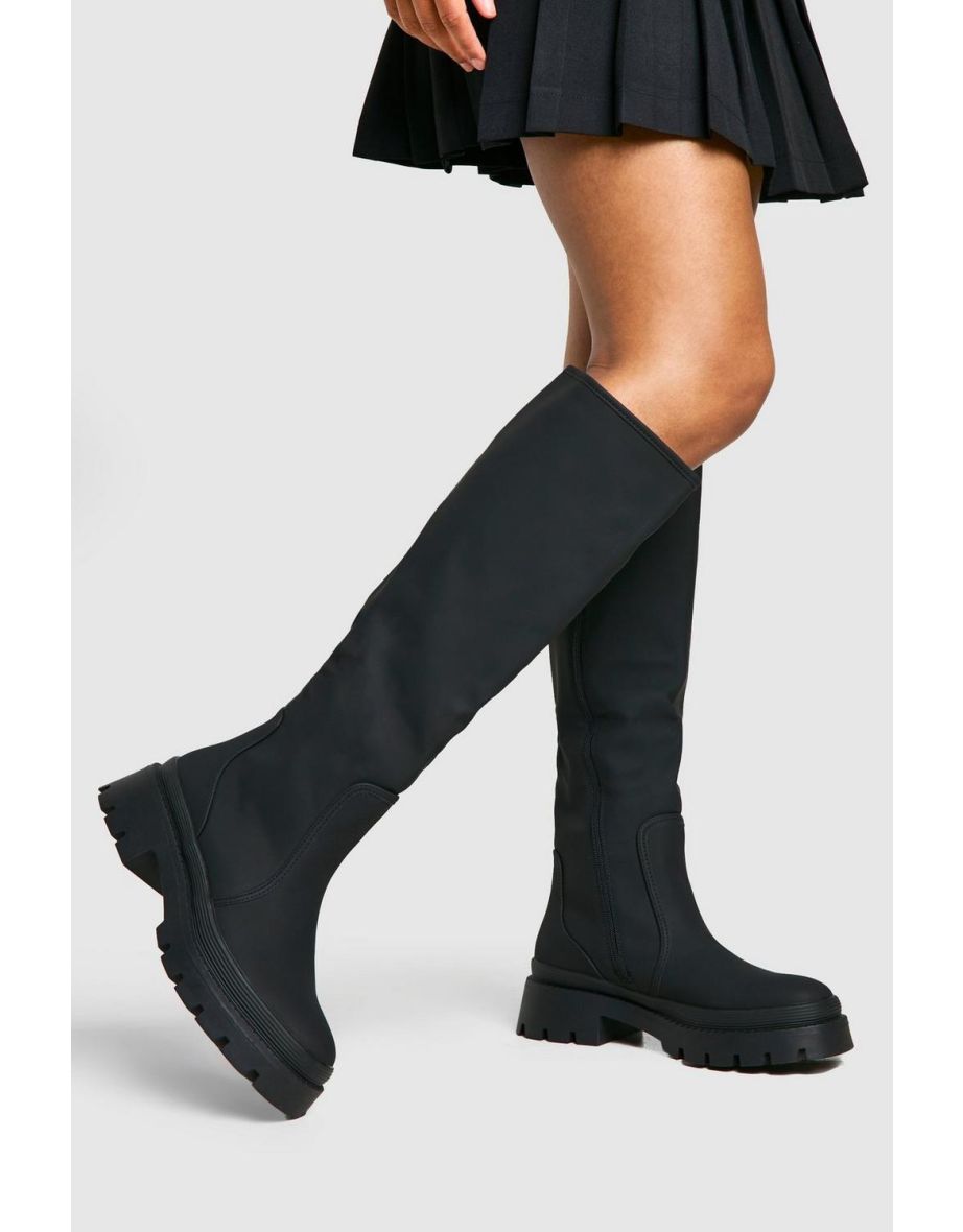 Rubber Knee High Boots - black