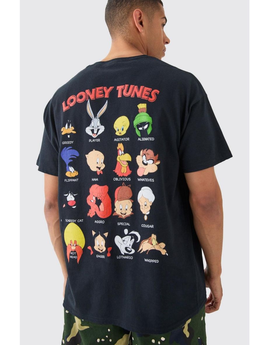 Oversized Looney Tunes Character License Back Print T-shirt - black
